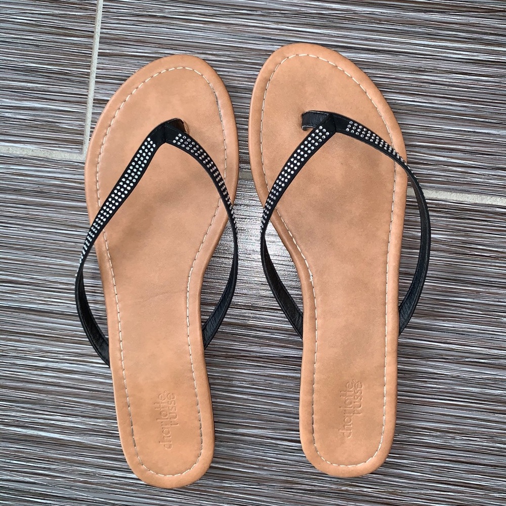 Tan flip flops with sparkly straps